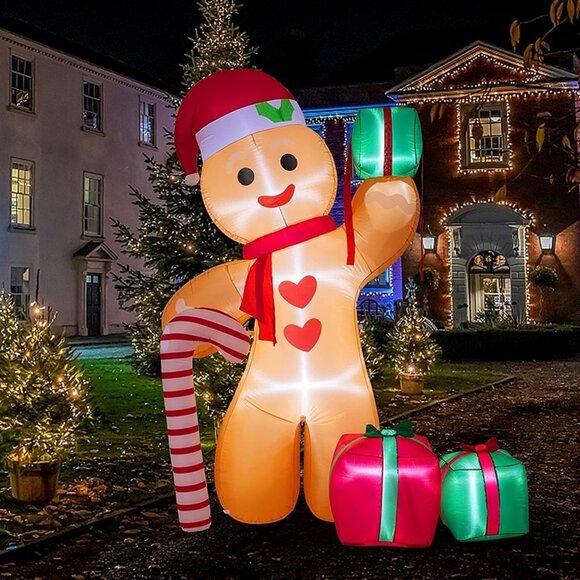 NEW  8FT Inflatable Gingerbread Man with Candy Cane and Three Gift Boxes - Picture 7 of 9